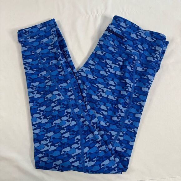 Vineyard Vines Blue Whale Print Performance Leggings Size S Pocket Gym Active - Picture 3 of 11